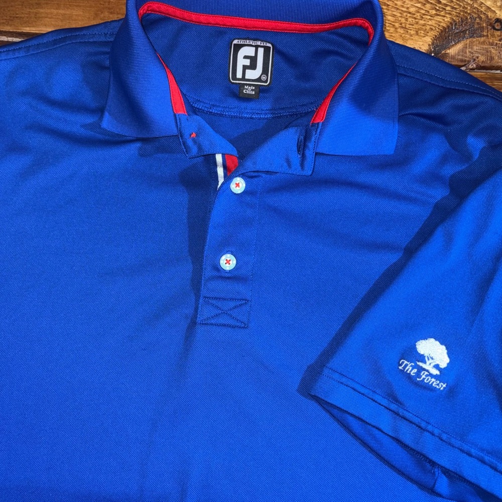 FootJoy Golf Polo Shirt Men Medium Blue Athletic Fit The Forest Ft Myers READ